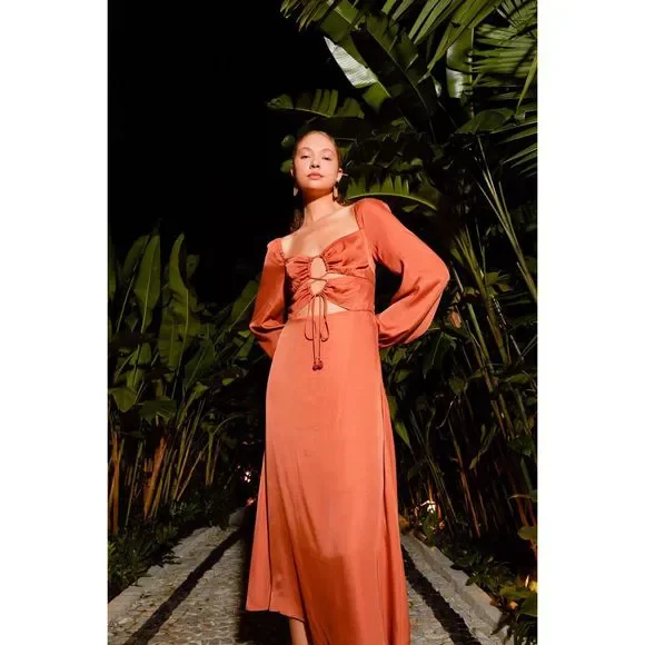 white christmas dresses Orange Gradient Stripes Maxi Dress – FARM Rio main image 0